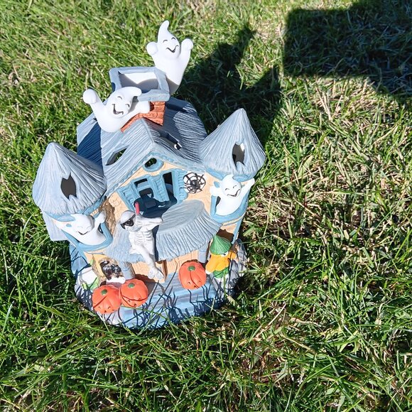 VTG PartyLite Halloween Ceramic Haunted Tealight House Candle Holder P7311 w Box - Picture 2 of 10